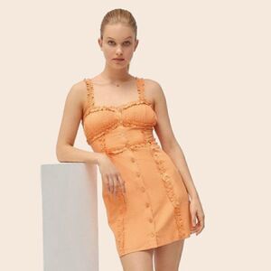 UO Luxe Dreams Orange Button-Front Ruffle Mini Dress Size Small